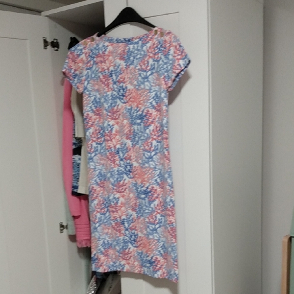 Nwot Talbots Pink and Blue Coral Nautical Dress Jersey Fabric - Picture 2 of 5
